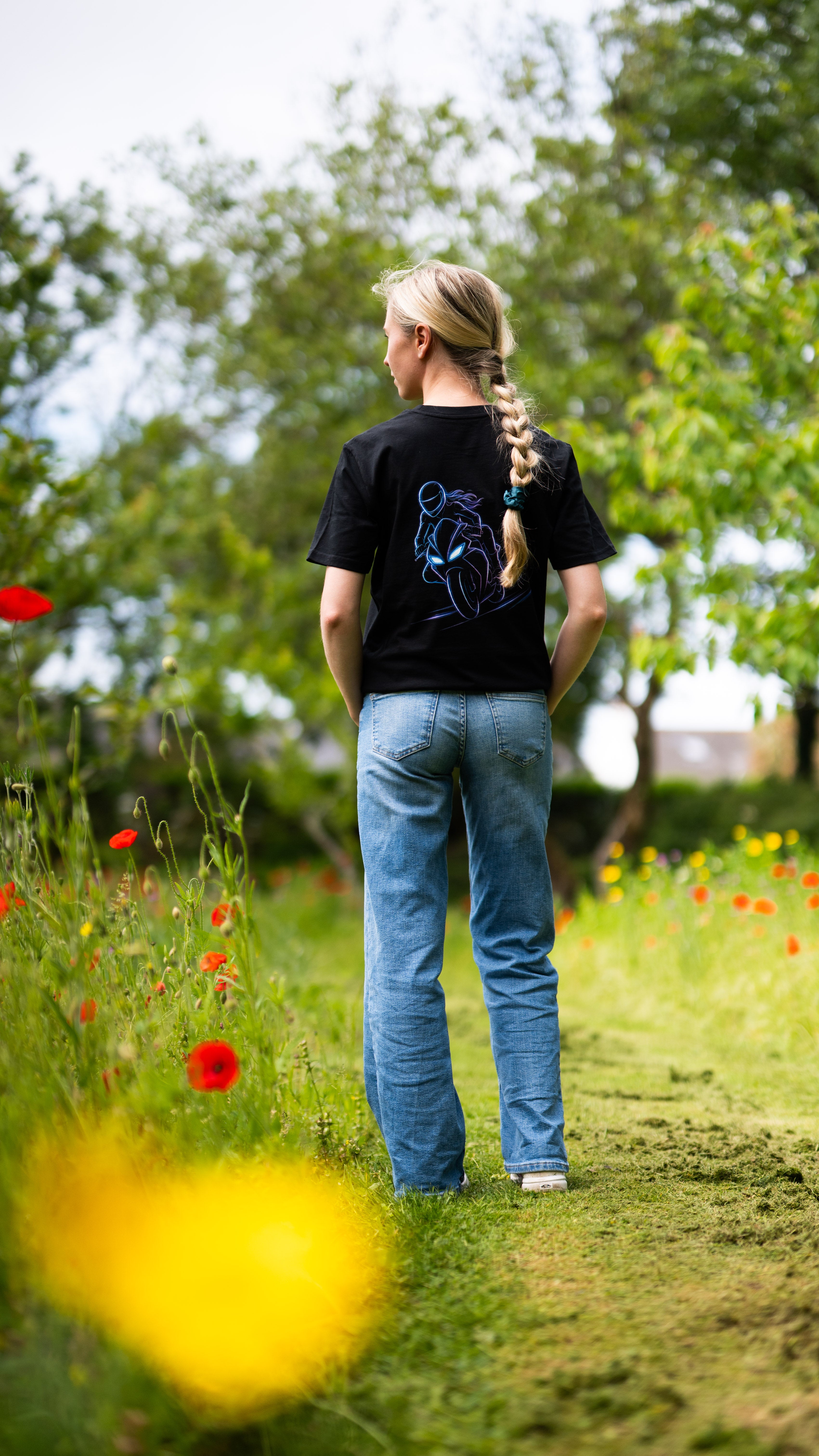 Female Superbike Rider Print T-Shirt | Organic Cotton