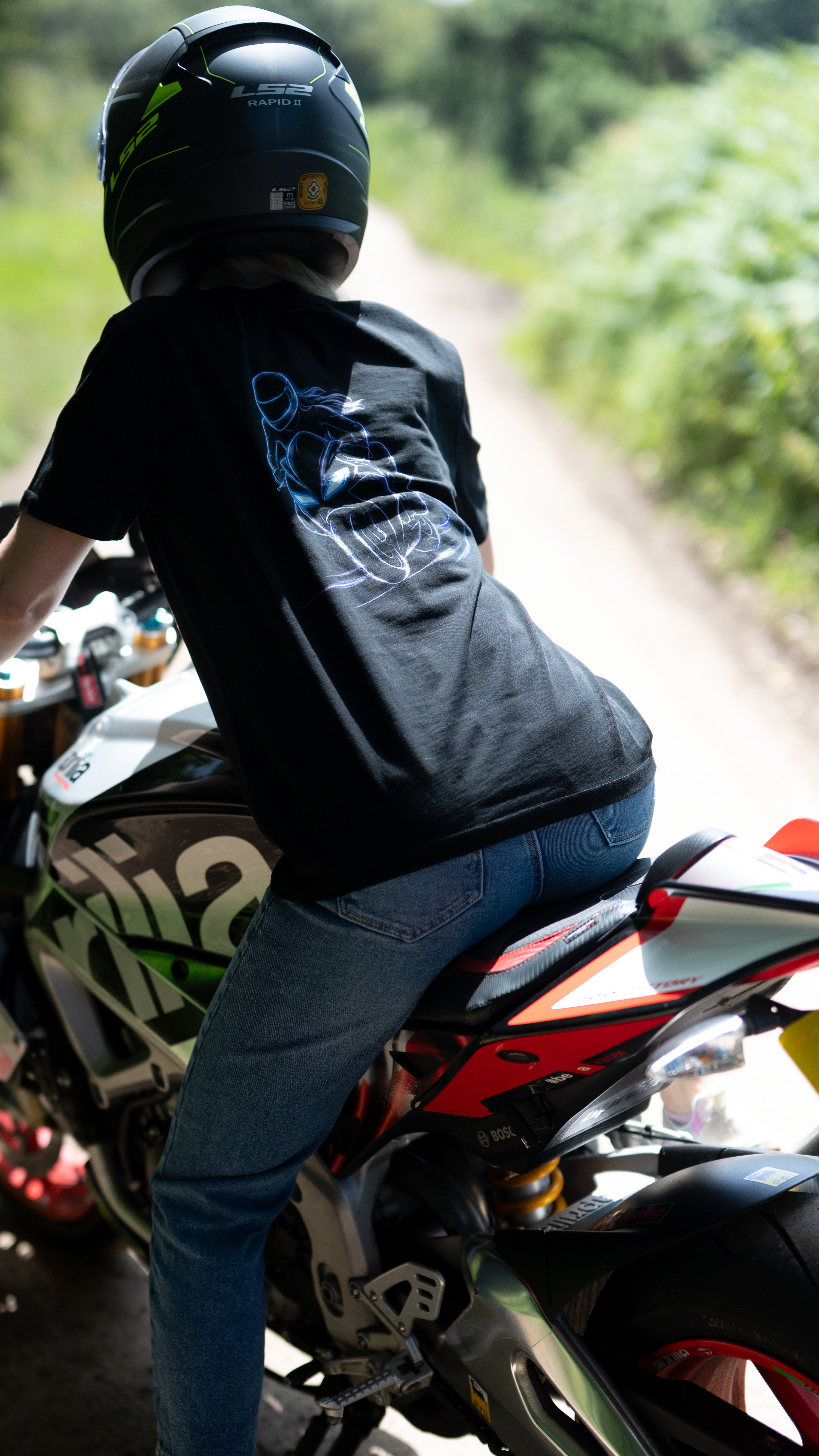 Female Superbike Rider Print T-Shirt | Organic Cotton
