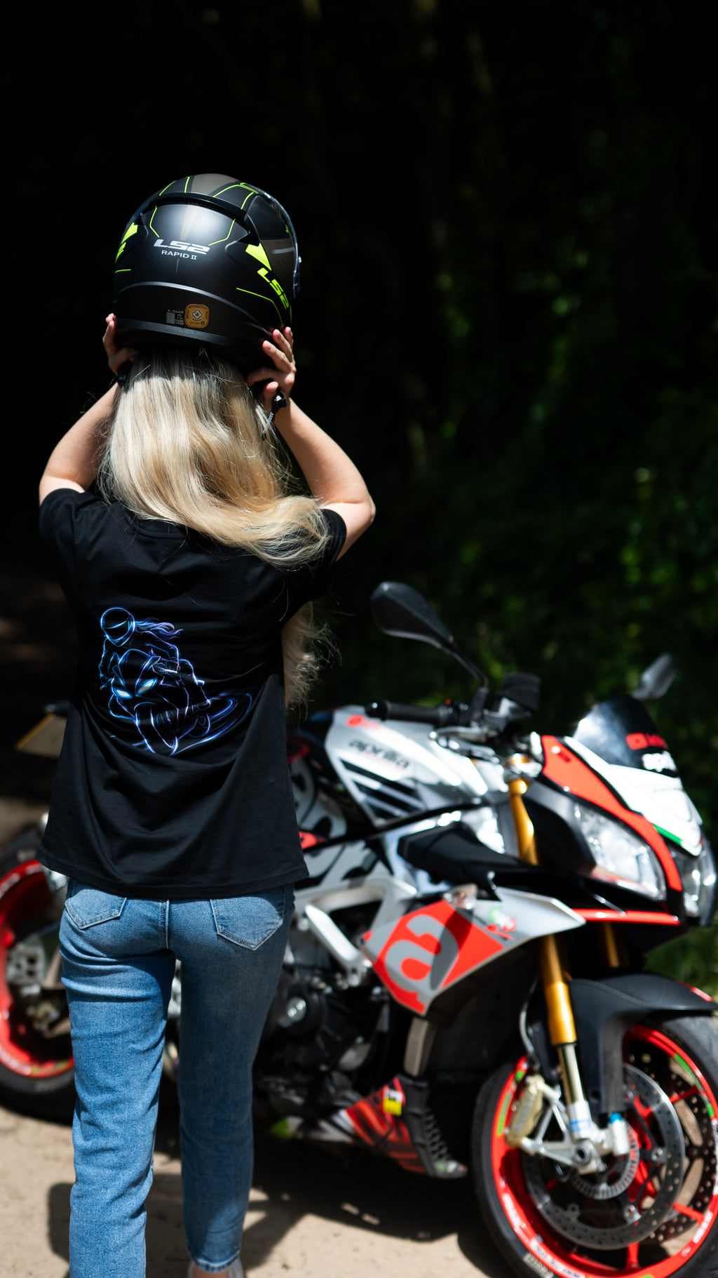 Female Superbike Rider Print T-Shirt | Organic Cotton